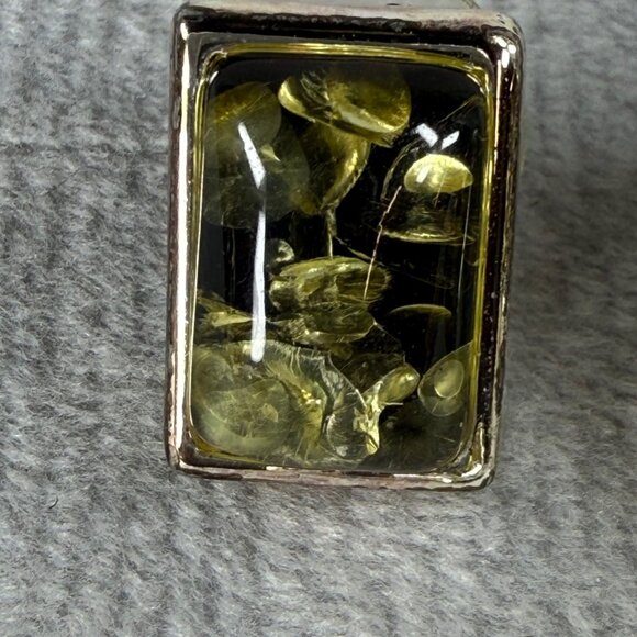 Floral Jewelry Pendant Pierced Earring Set Green Color Center Silver-Tone Frames - Picture 13 of 16